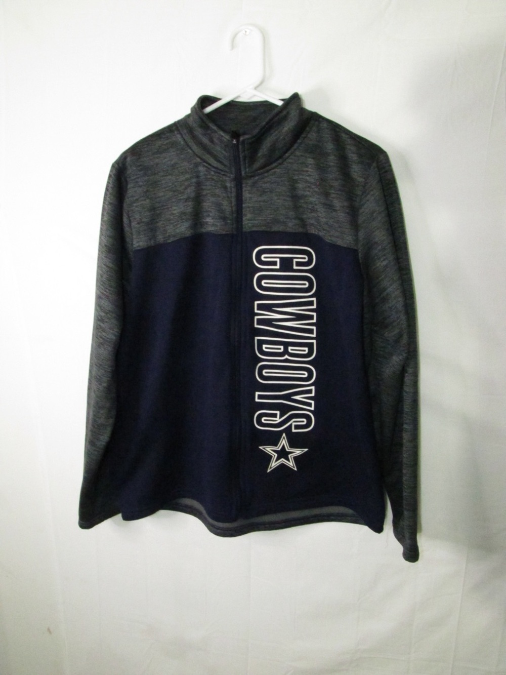 NFL Women's Navy and Gray Cowboys Vertical Logo Full Zip Sweater